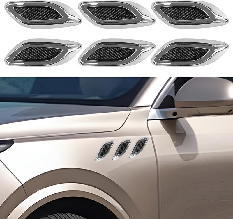 LHDOS 6PCS Car Exterior Hood Side Door Air Vent Cover, Glossy Auto Fenders Trim Intake Grille Decorative Sticker, ABS Hood Spoiler Bumper Side Vent Decal Decoration for Most Cars (Silver) - Image 1